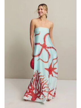 N-38. Muma World Ursa Strapless Maxi Dress in Blue Size Small